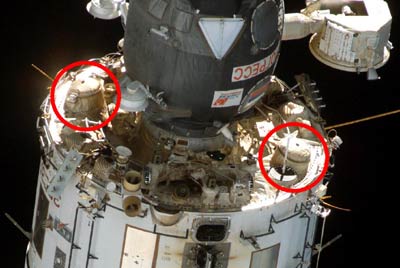 Zvezda module and thrusters